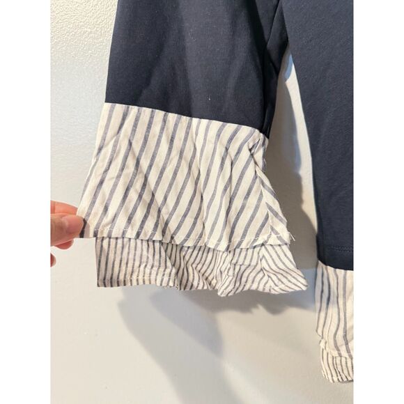 Apt.9 Bell Sleeve Round Neck Black White Ruffle Trim Peplum Blouse Top small - Picture 2 of 5